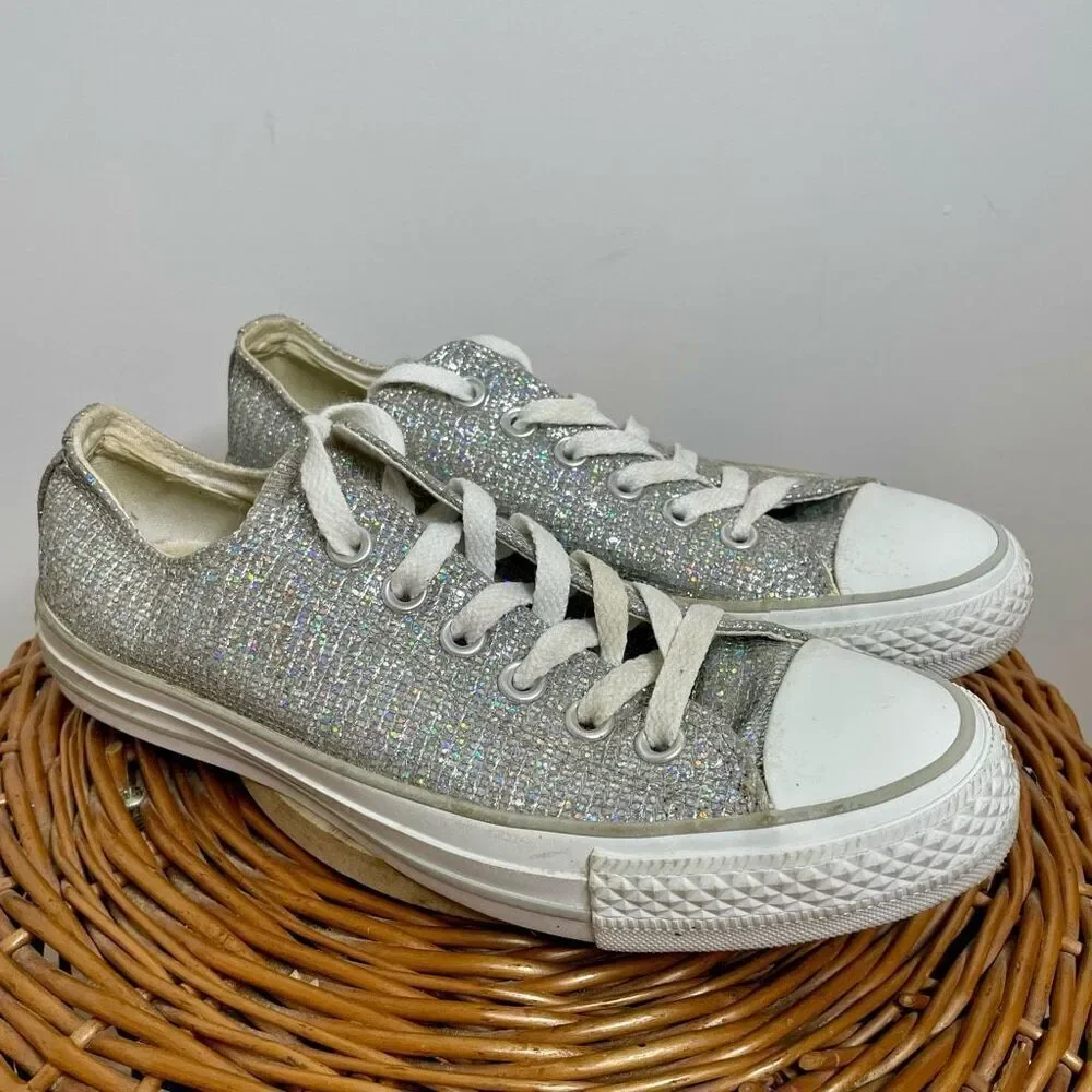 Converse All-Star Chuck Taylor Silver Glitter Low Sneakers shoes Size 7 Metallic